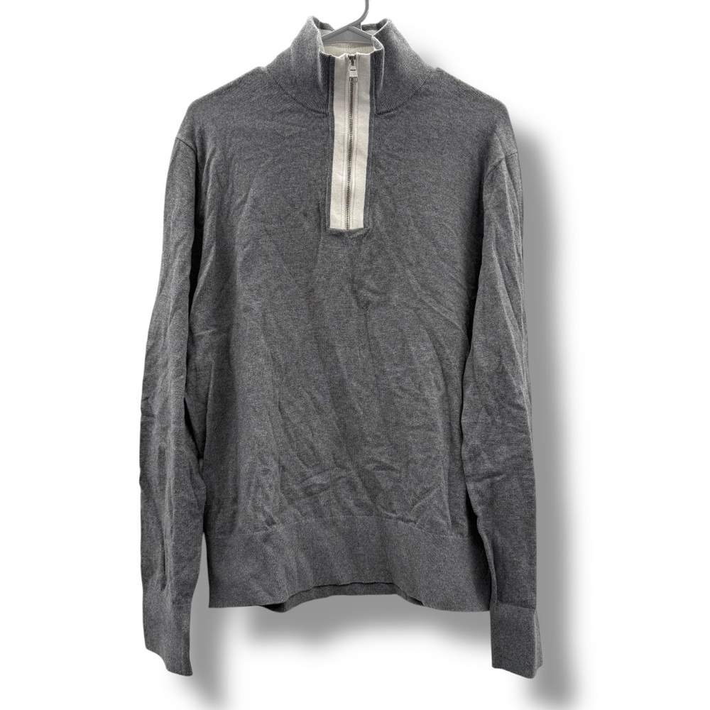 Banana Republic Gray Long Sleeve 1/4 Zip 100% Cotton Sweater Sz L NEW